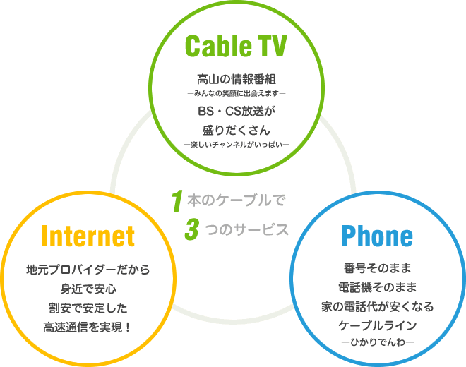 1本のケーブルで3つのサービス