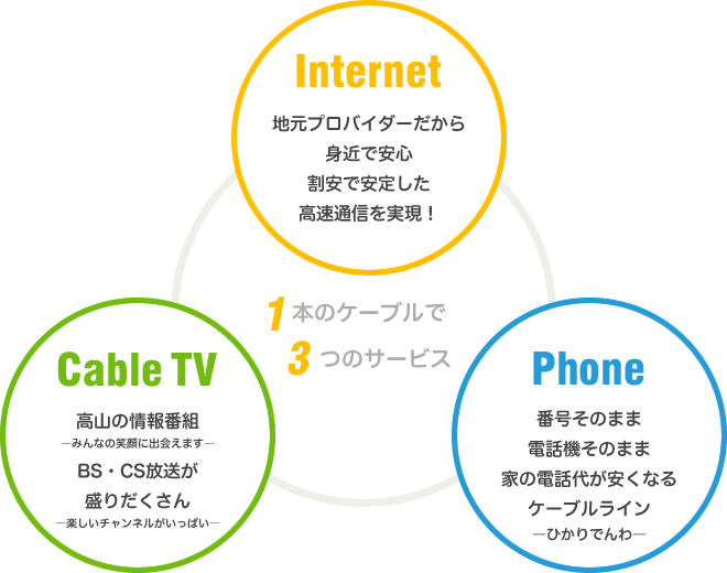 1本のケーブルで3つのサービス