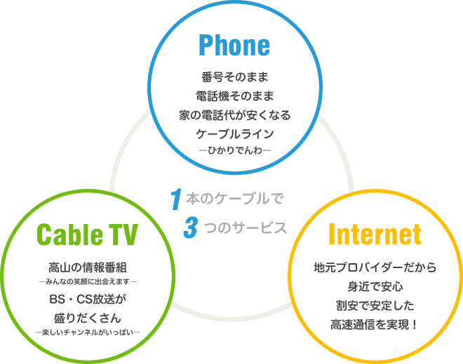 1本のケーブルで3つのサービス